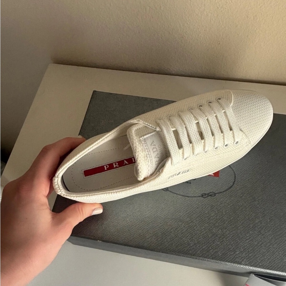NIB Prada Caltazure Donna Low Top White Canvas Sneakers - Picture 9 of 14